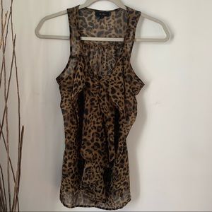 Mine Tank Cheetah Sleeveless Ruffle Sheer Women’s Size Small